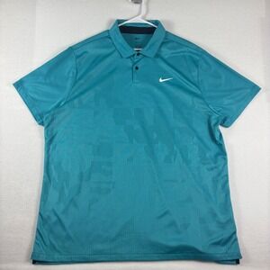 Nike Dri-FIT Polo Shirt Mens XXL Teal Blue Geometric Jacquard Golf Top Short Slv